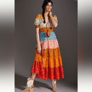 Anthropologie Tiered and True Maxi Dress Colorful Patchwork Maxi Dress